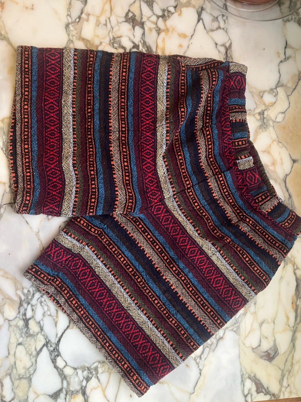 Striped Boho Shorts in Burgundy and Blue